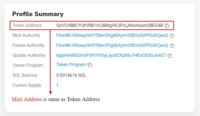 minit address is known as token address