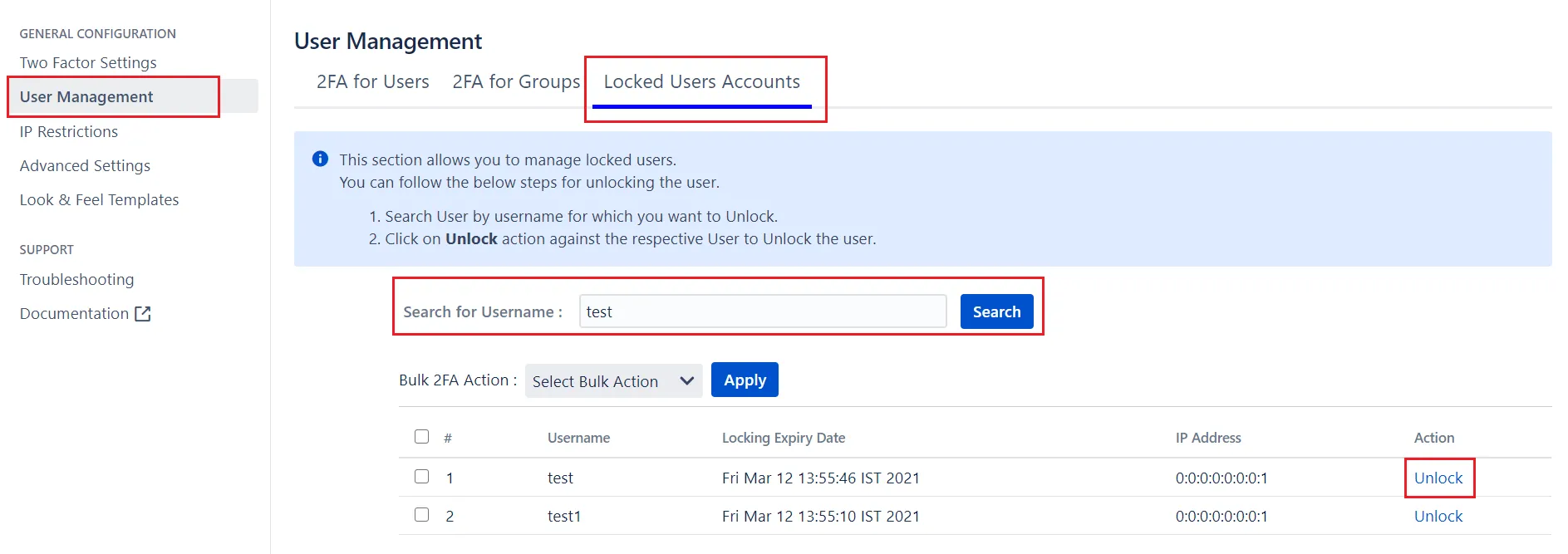 2FA - unlock a locked user
