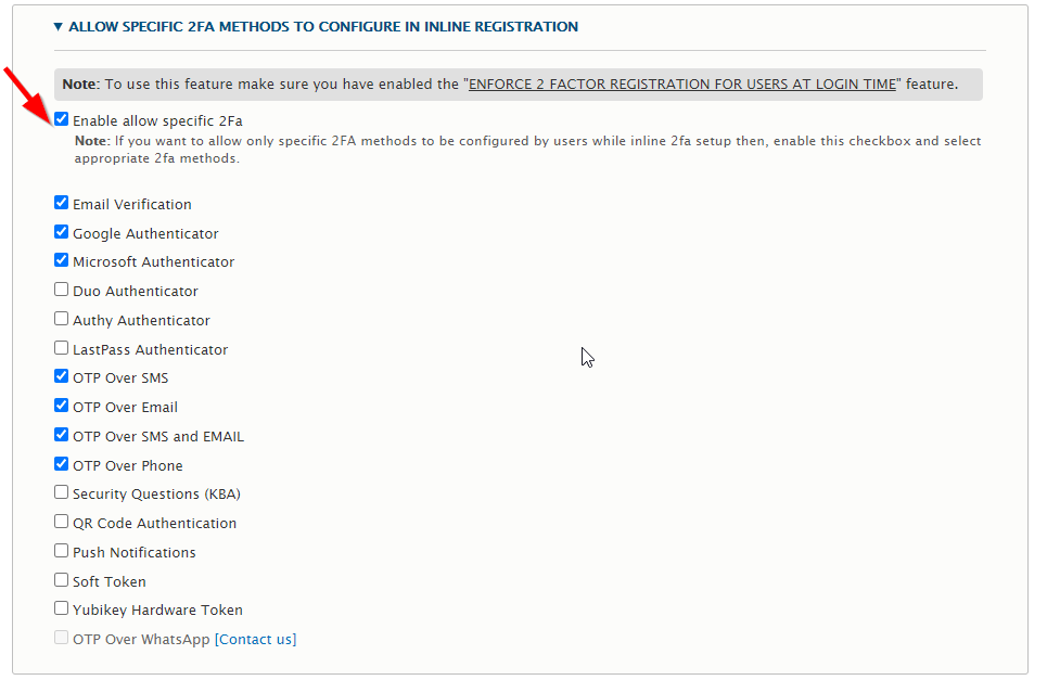 Enable allow specific 2fa methods