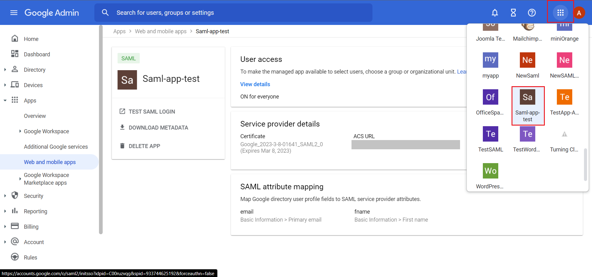 GoogleApps initiated SSO - Login into GoogleApps Dashboard  