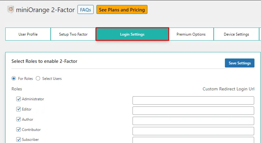 wp-2fa google authenticator- Login Setting