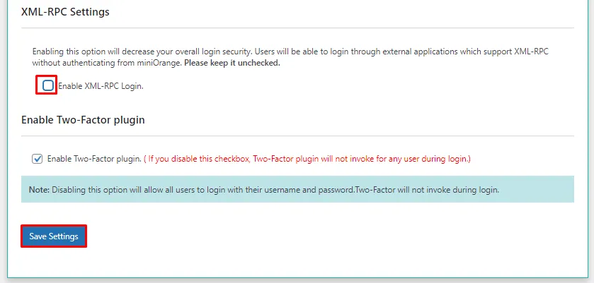  wp-2fa google authenticator- :Disable XML-RPC Login Settings 