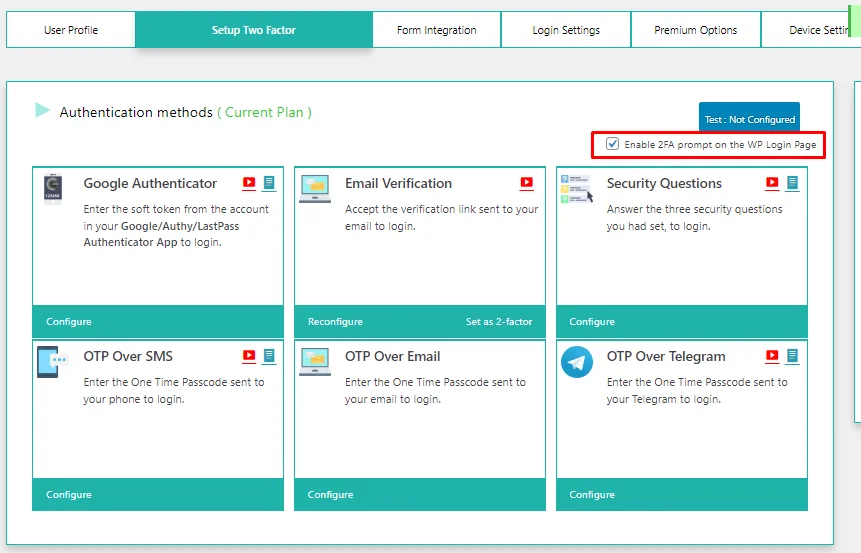 enable 2FA prompt on wp login page