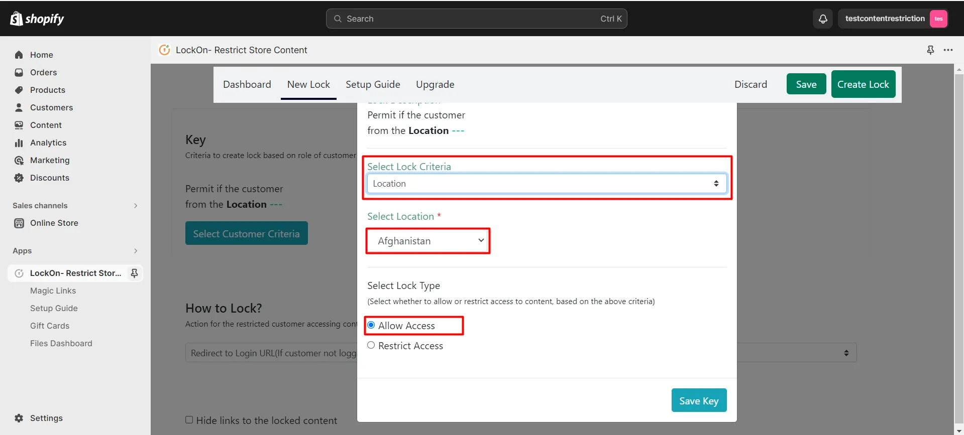 restrict store content based on location create location lock